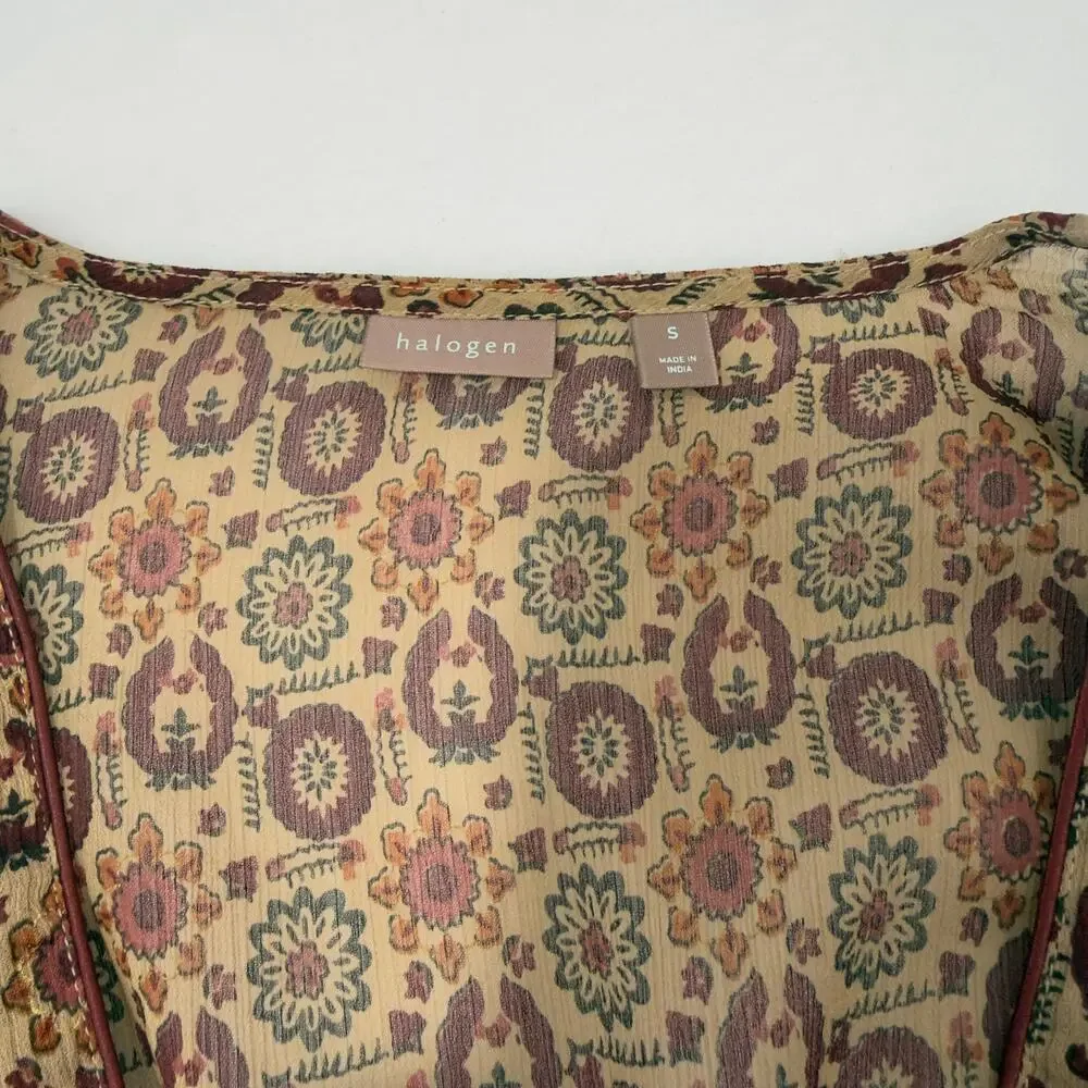 Halogen‎ Brown geometric medallion Print Babydoll Top Small - Picture 5 of 6